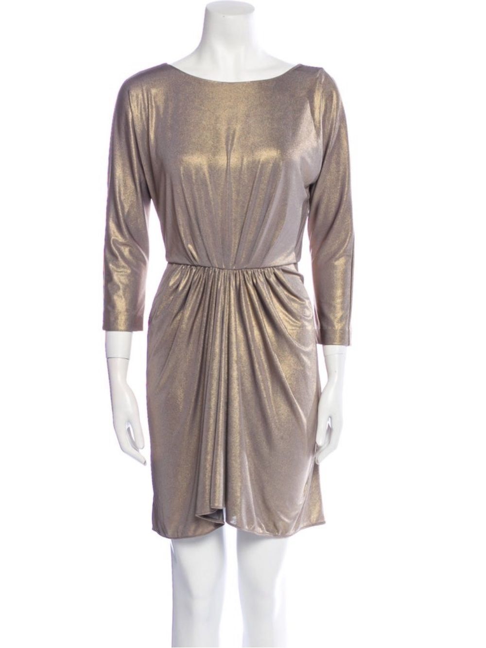 Tibi Metallic Gold Long Sleeve Draped Waist Dress